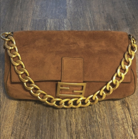 Fendi Baguette Carmel Brown Suede Gold Hardware Bag Italy Bonus Unbranded Strap - Picture 17 of 17